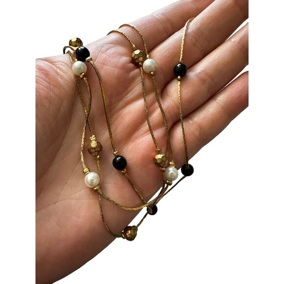 White, Black and Gold Three Strand Necklace - Picture 6 of 7
